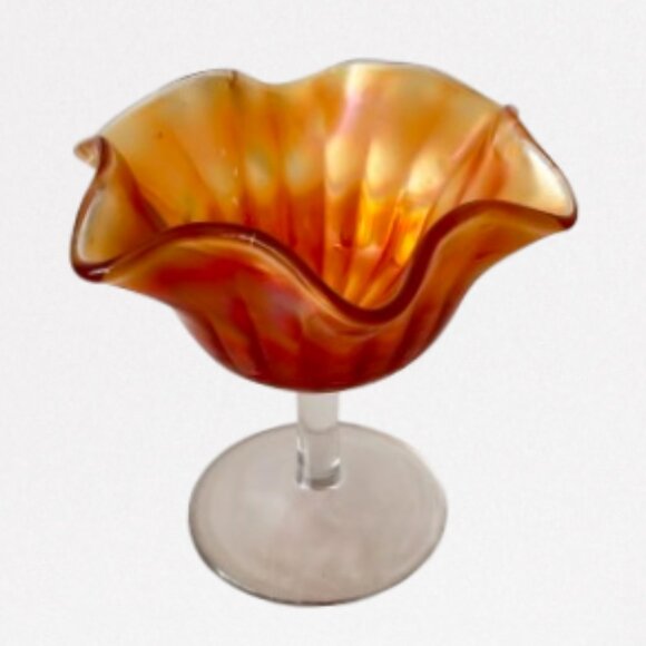 Fenton Other - Antique Fenton Carnival Glass Footed Marigold Ruffled Compote Dish goblet- C1920